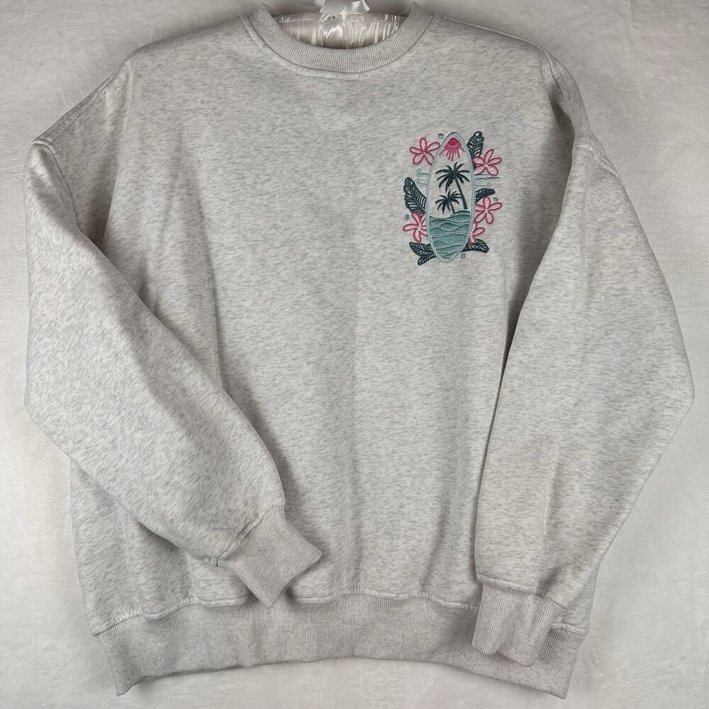 Sunkissed Coconut Surfing The Waves Embroidered Sweatshirt Gray Size L